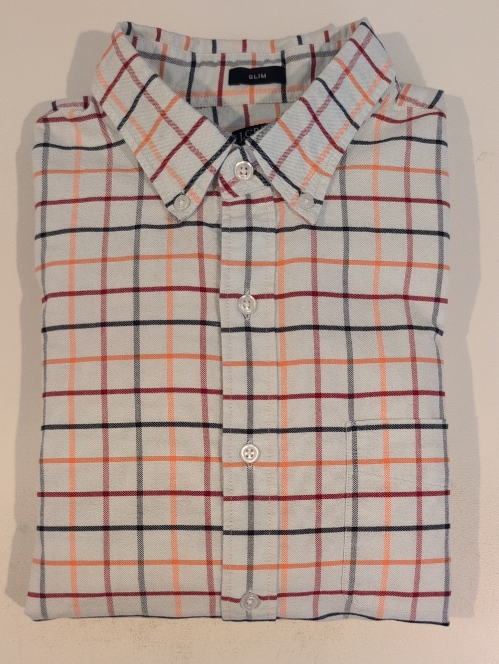 J. Crew Mens L Slim Flex Oxford Long Sleeve Button Down Plaid Shirt Style #AD163